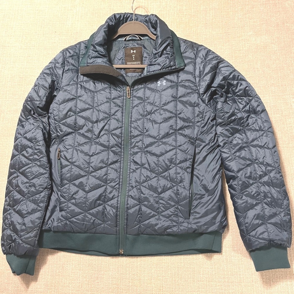 Under Armour Coldgear Reactor Puffer Jacket Women's Large Quilted Zip Up Green